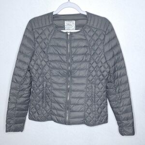 Bomboogie Pure Down Nylon Puffer Lightweight Jacket Full Zip Quilted Grey